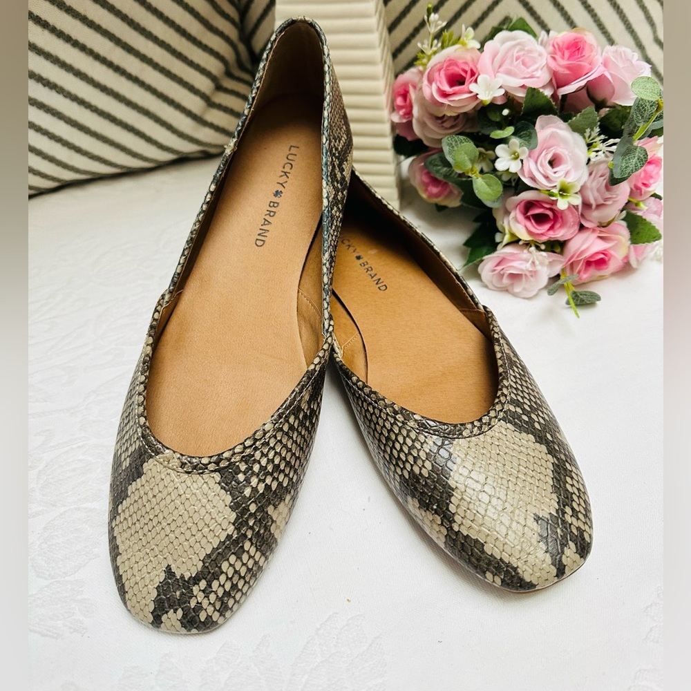 Lucky Brand Ameena Snake Embossed Leather Flat Shoes